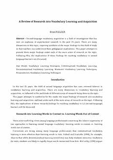 A Review of Research into Vocabulary Learning and Acquisition